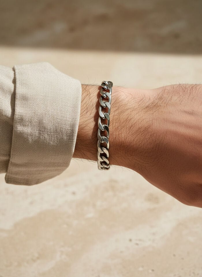 Erkek Gümüş Metal Kalın Gurmet Zincir Bileklik