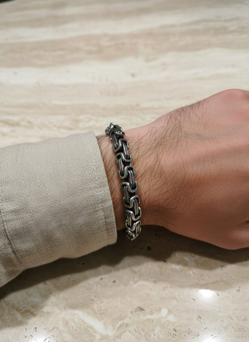 Erkek Eskitme Gümüş Renk Bisiklet Zinciri Model Bileklik