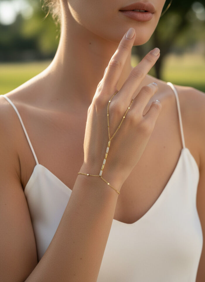 Valmont Accessories Kadın Gold Taş Detaylı Zarif Şahmeran El Zinciri