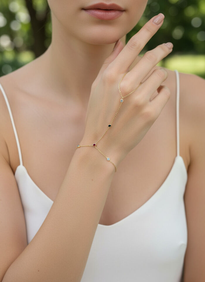 Valmont Accessories Kadın Gold Renk Renkli Taş Detaylı Minimal Şahmeran