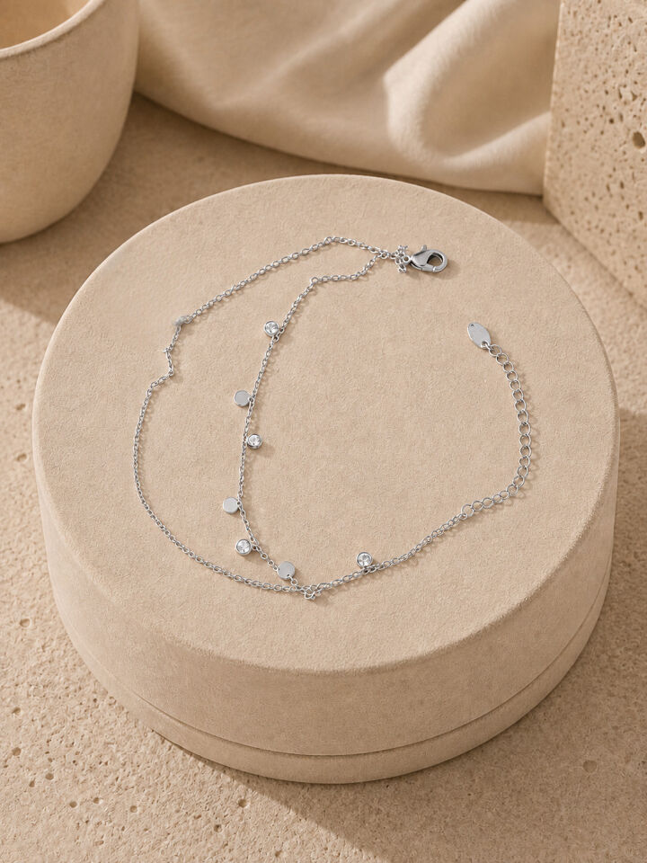Valmont Accessories Kadın Gümüş Renk Pullu Sallantılı Çift Zincir Halhal