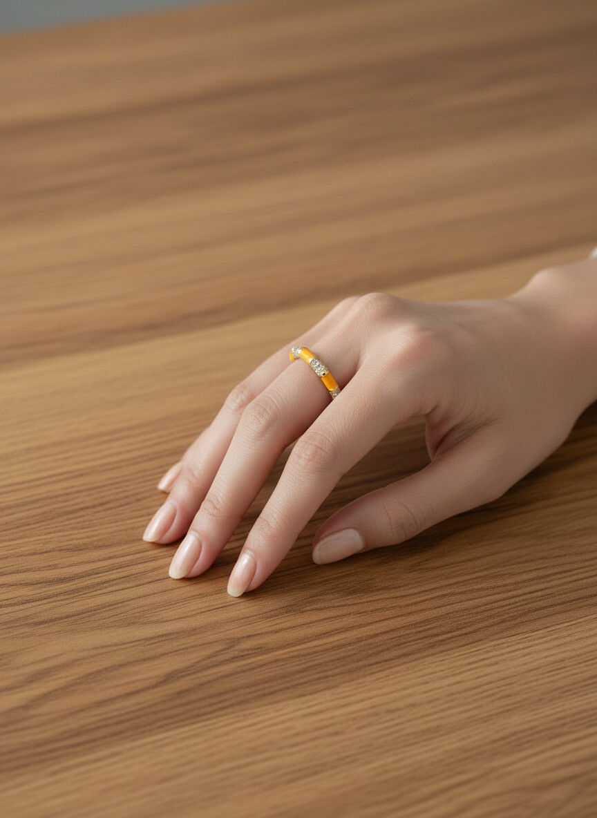 Valmont Accessories Kadın Gold Renk Turuncu Mineli Taşlı Yüzük
