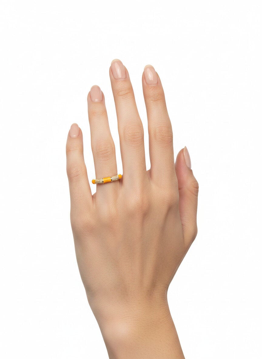 Valmont Accessories Kadın Gold Renk Turuncu Mineli Taşlı Yüzük
