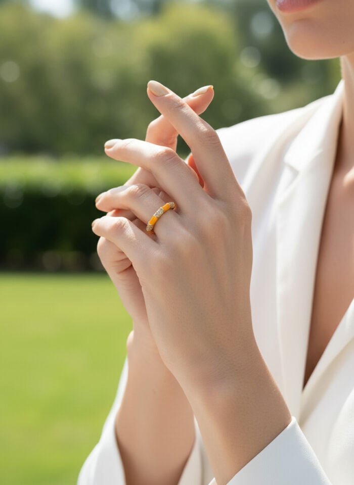 Valmont Accessories Kadın Gold Renk Turuncu Mineli Taşlı Yüzük