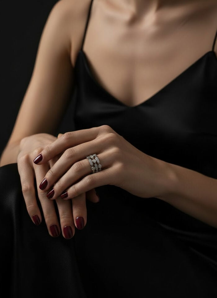 Valmont Accessories Kadın Gümüş Renk Beyaz Taşlı Çok Sıralı Geometrik Yüzük