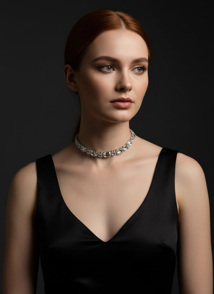 Valmont Accessories Kadın Gümüş Renk Baget Taşlı Choker Kolye
