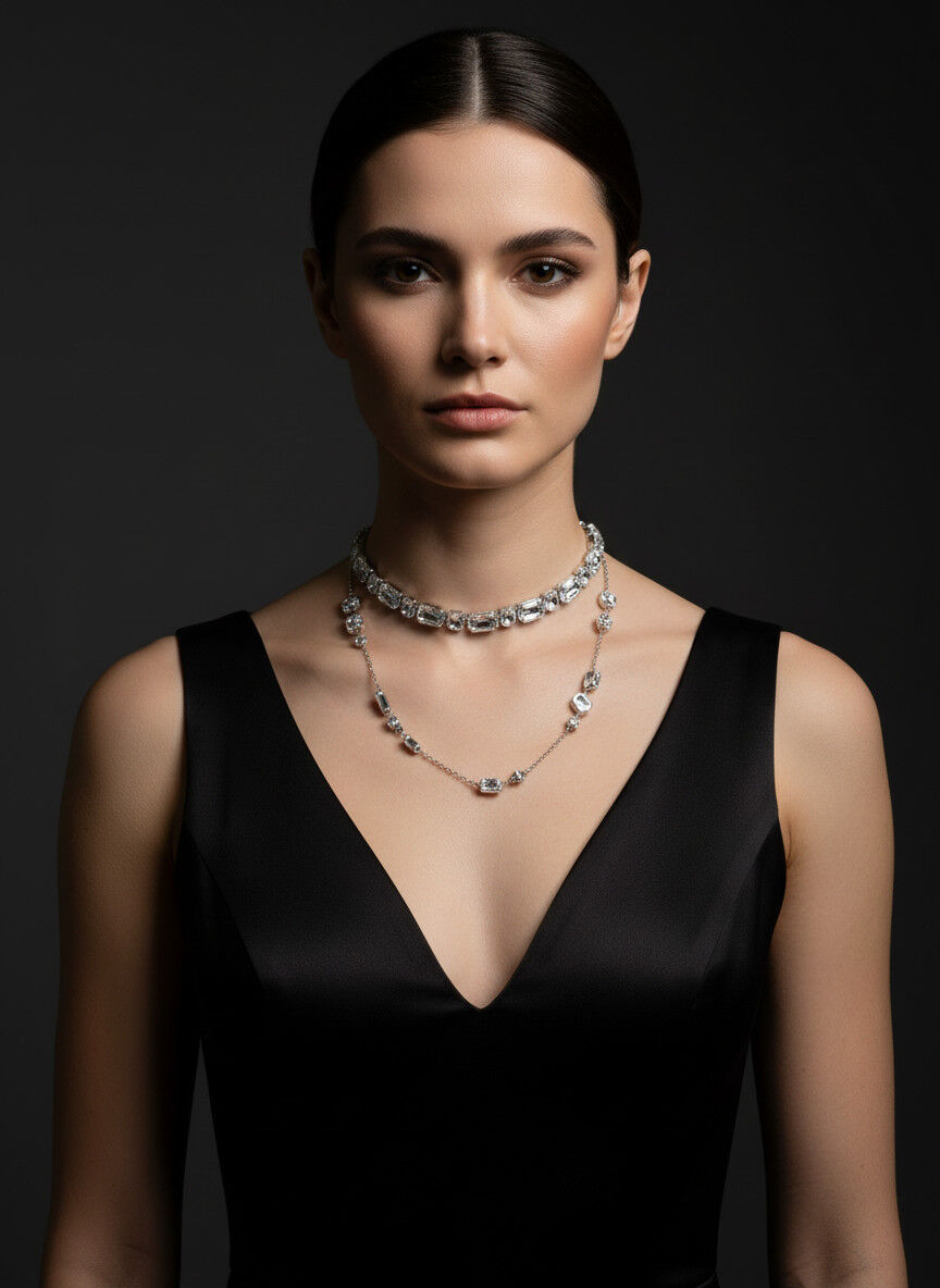Valmont Accessories Kadın Gümüş Renk Baget Taşlı Choker Kolye