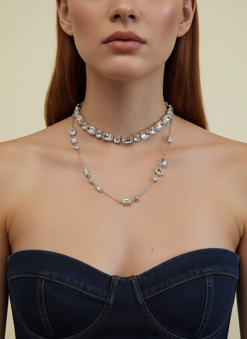Valmont Accessories Kadın Gümüş Renk Sıralı Swarovski Taşlı Zarif Kolye