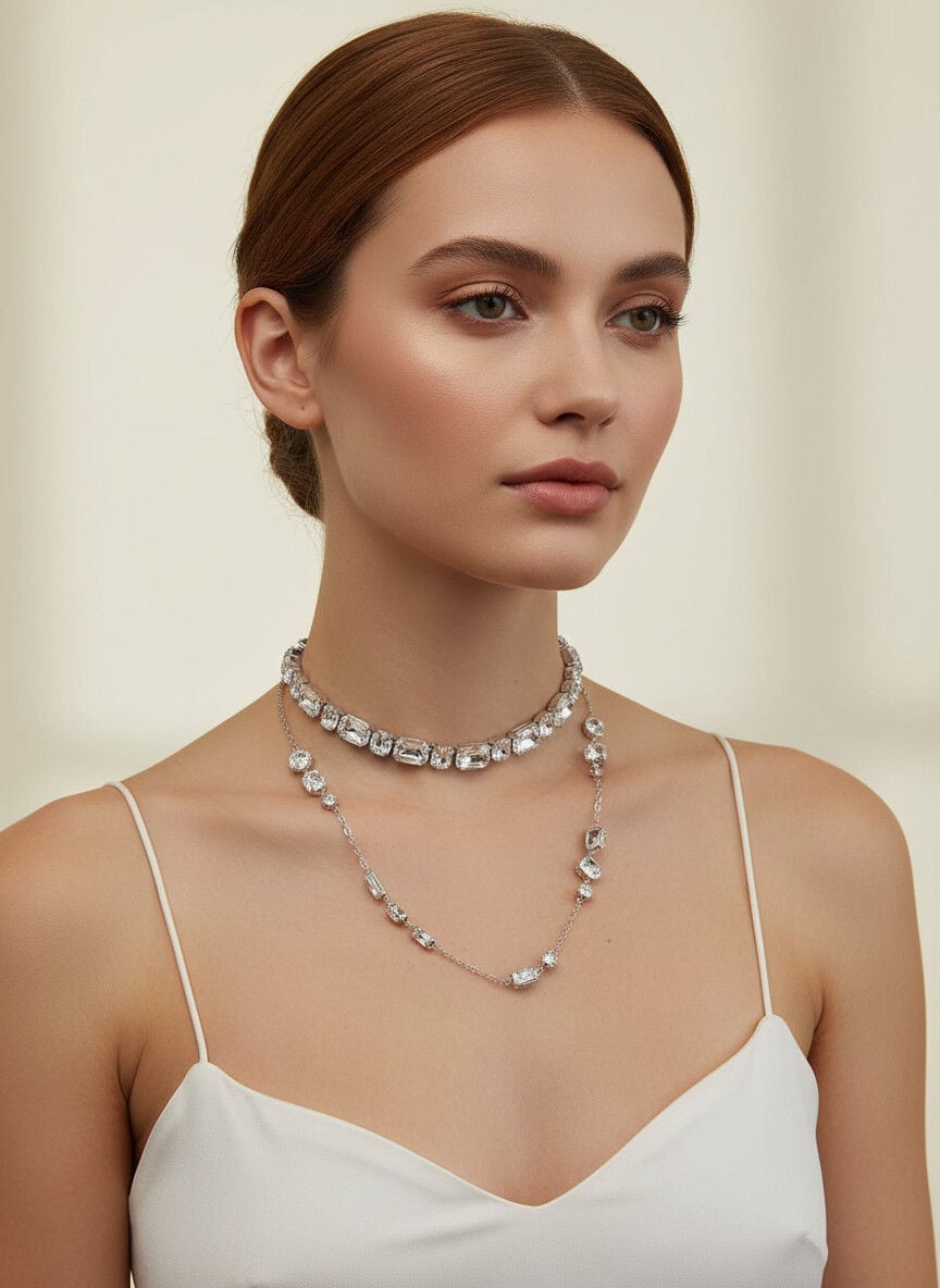 Valmont Accessories Kadın Gümüş Renk Sıralı Swarovski Taşlı Zarif Kolye