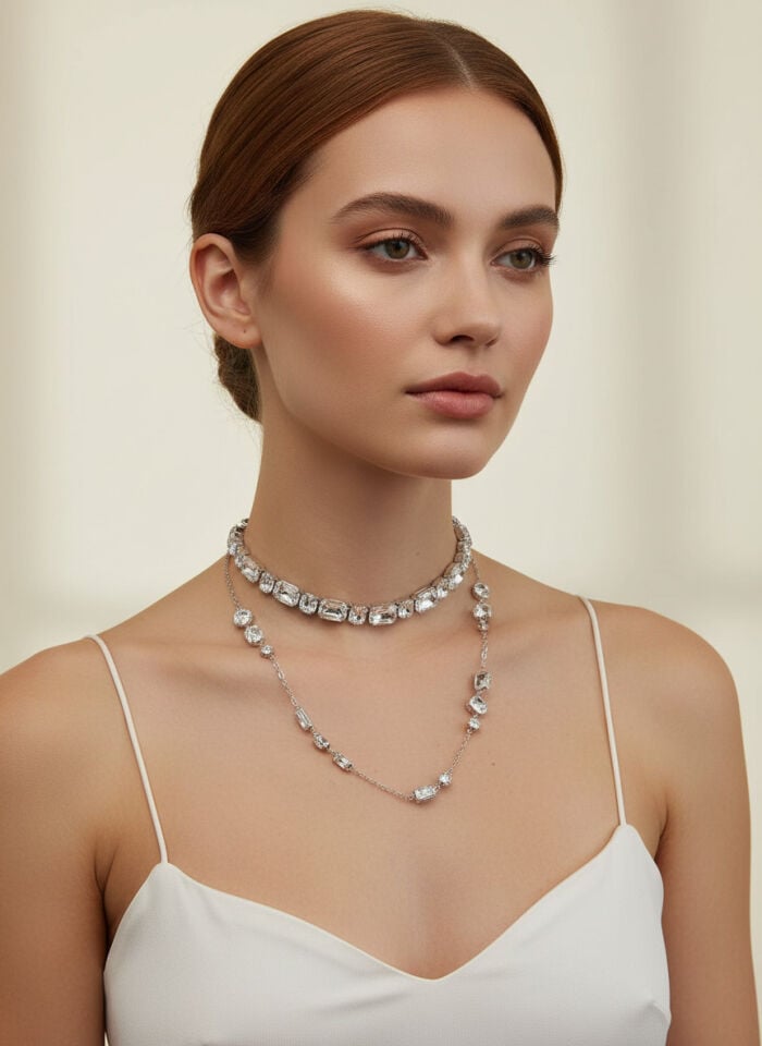 Valmont Accessories Kadın Gümüş Renk Sıralı Swarovski Taşlı Zarif Kolye
