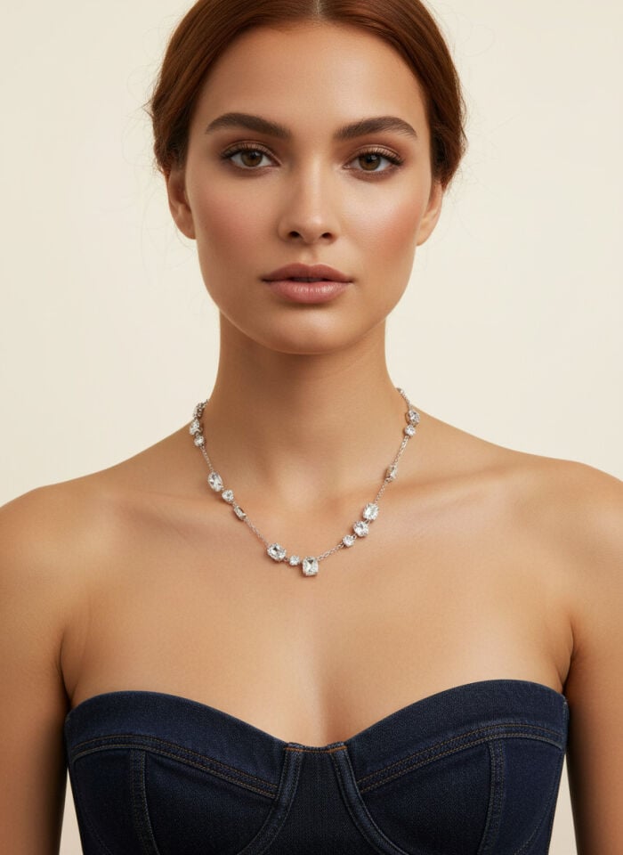 Valmont Accessories Kadın Gümüş Renk Sıralı Swarovski Taşlı Zarif Kolye