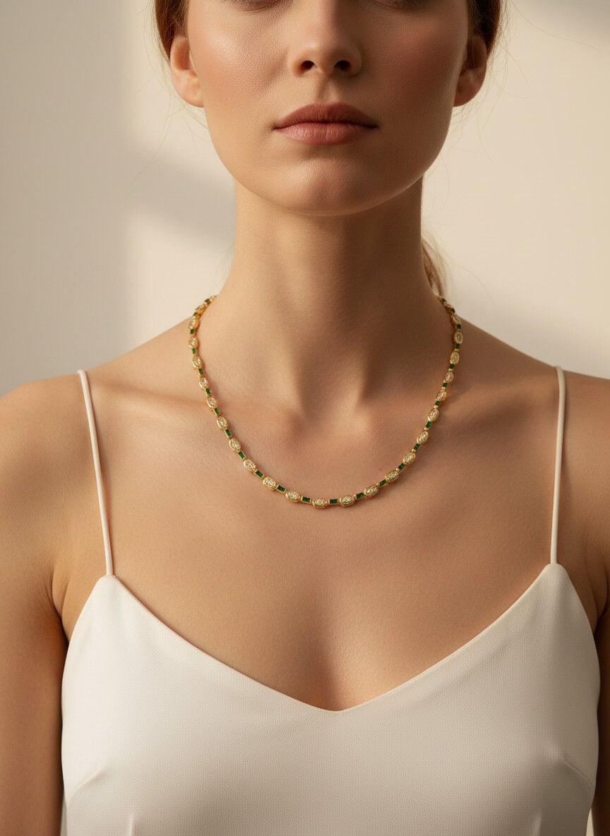 Valmont Accessories Kadın Altın Renk Yeşil  Taşlı Sıralı Kolye