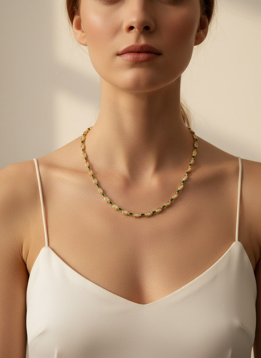 Valmont Accessories Kadın Altın Renk Yeşil  Taşlı Sıralı Kolye