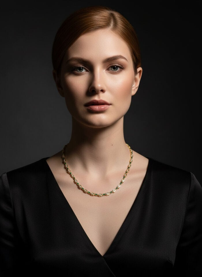 Valmont Accessories Kadın Altın Renk Yeşil  Taşlı Sıralı Kolye