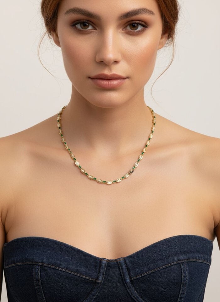 Valmont Accessories Kadın Altın Renk Yeşil  Taşlı Sıralı Kolye