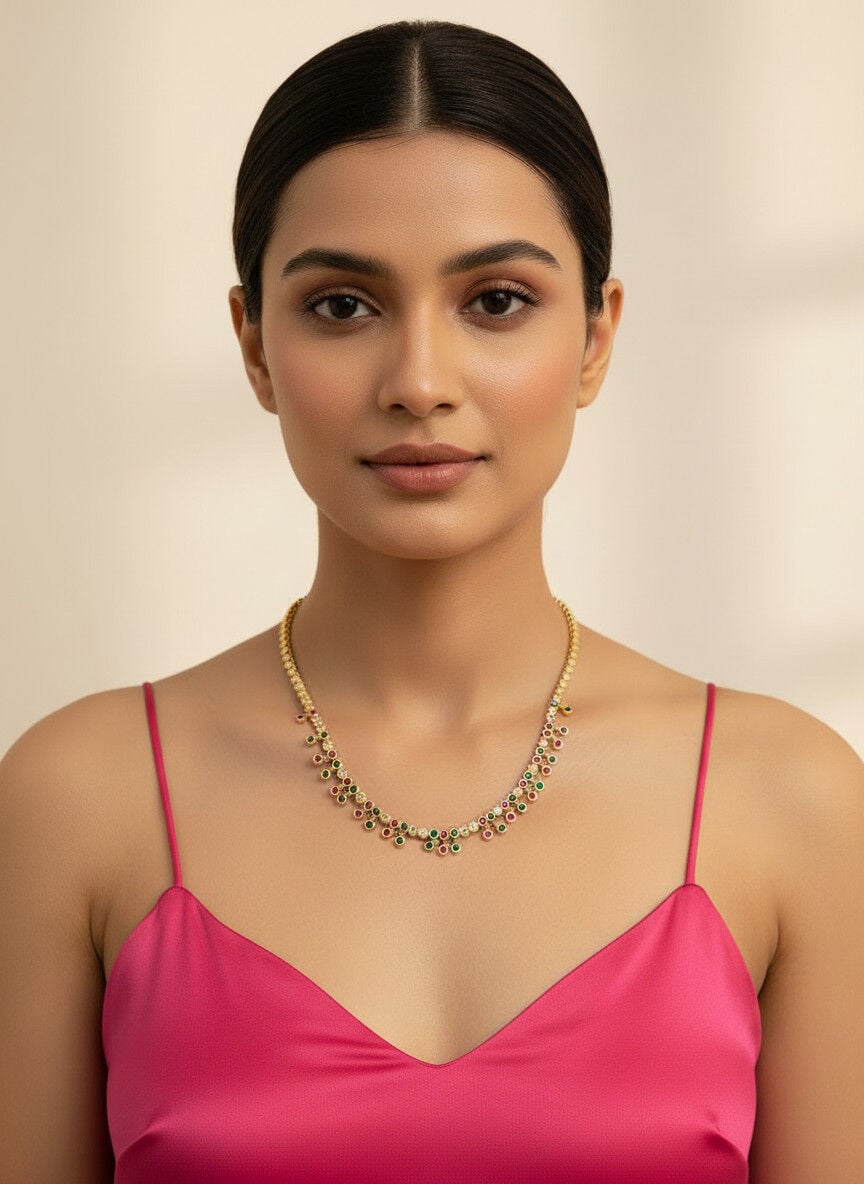 Valmont Accessories Kadın Altın Renk Pembe Yeşil Taşlı Sallantılı Kolye