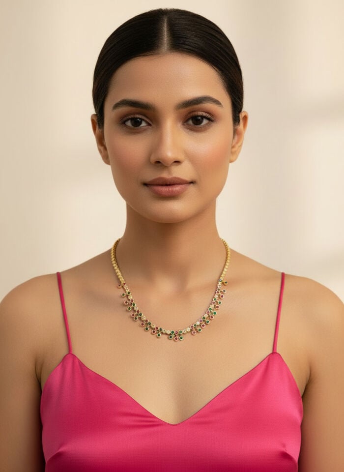 Valmont Accessories Kadın Altın Renk Pembe Yeşil Taşlı Sallantılı Kolye