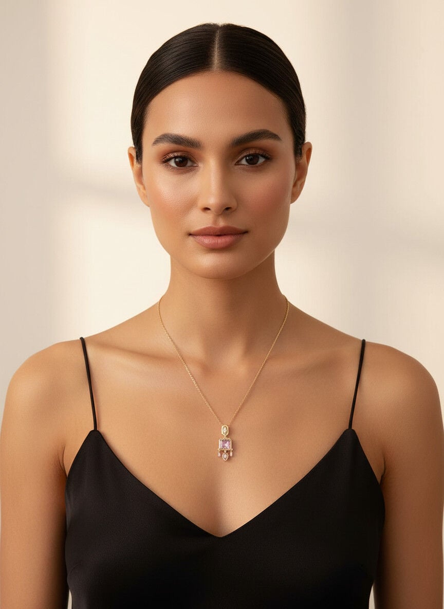 Valmont Accessories Kadın Altın Renk Beyaz Taşlı Geometrik Uçlu Kolye