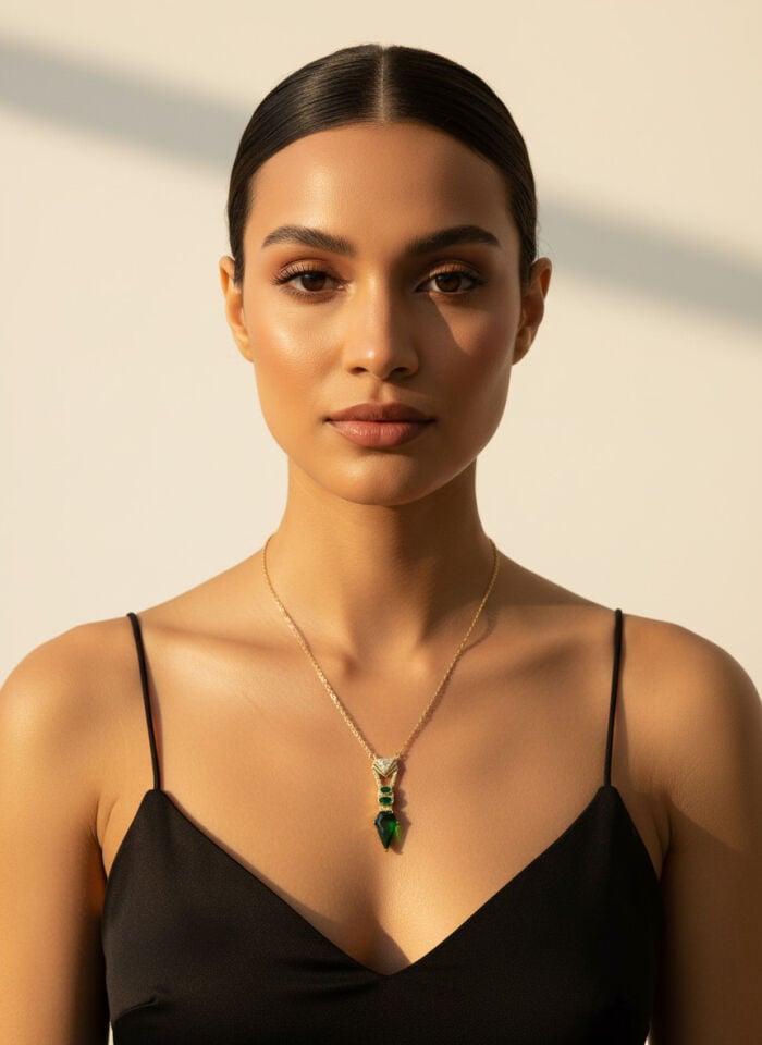 Valmont Accessories Kadın Altın Renk Zümrüt Yeşil Taşlı Geometrik Uçlu Kolye