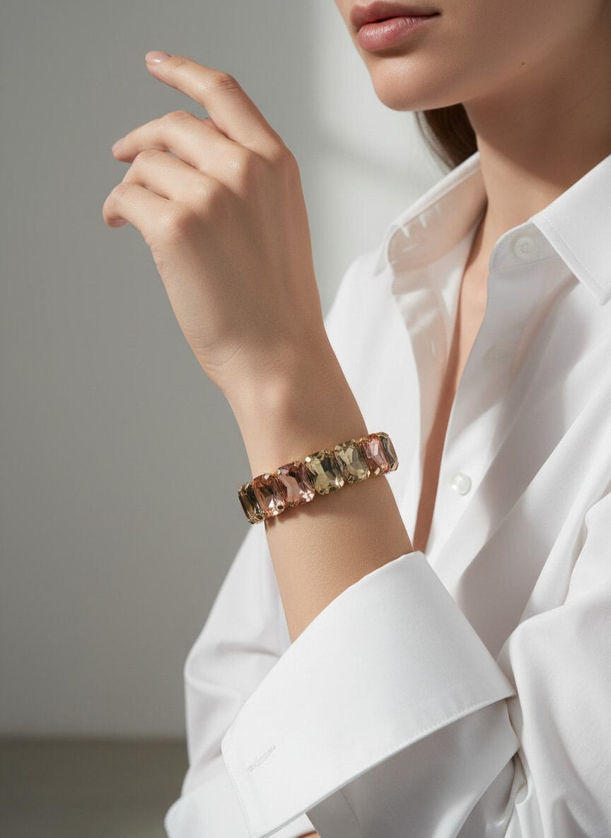 Valmont Accessories Kadın Altın Renk Pembe Yeşil Baget Taşlı Bileklik