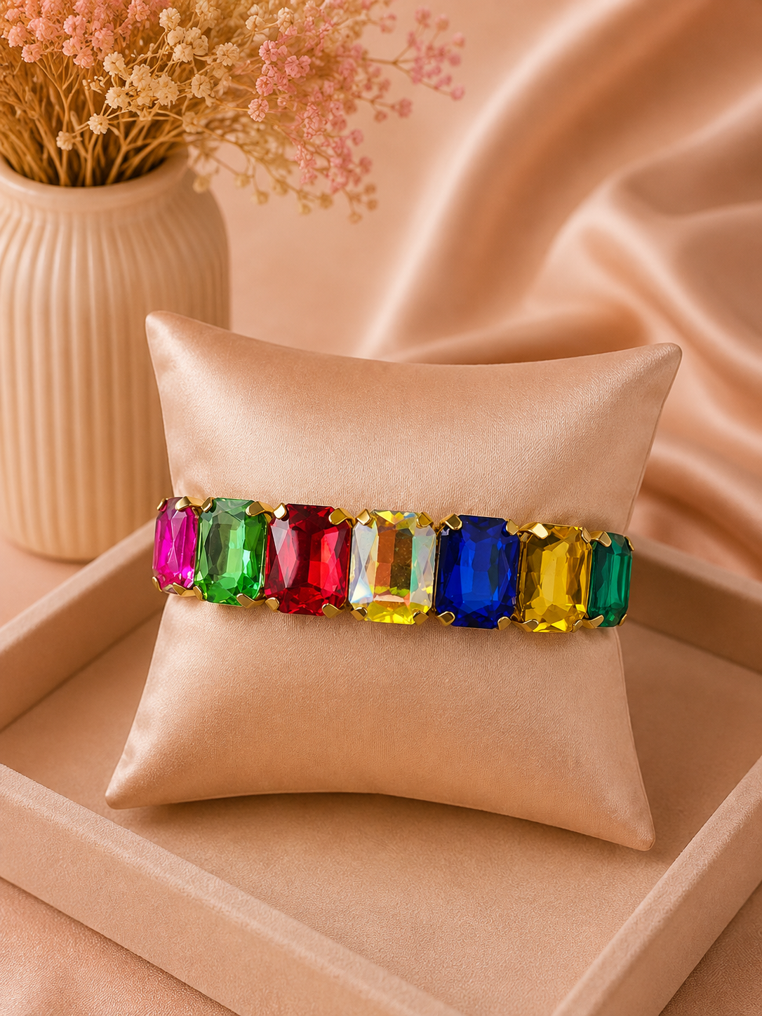 Valmont Accessories Kadın Altın Renk Renkli Baget Taşlı Bileklik