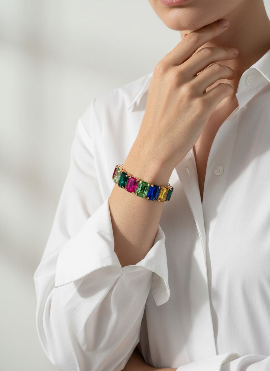 Valmont Accessories Kadın Altın Renk Renkli Baget Taşlı Bileklik