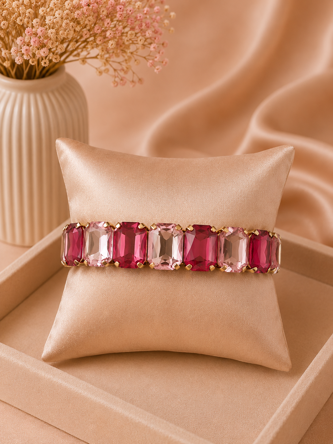 Valmont Accessories Kadın Altın Renk Pembe Baget Taşlı Bileklik