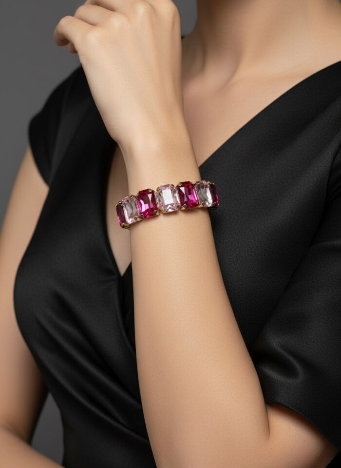 Valmont Accessories Kadın Altın Renk Pembe Baget Taşlı Bileklik
