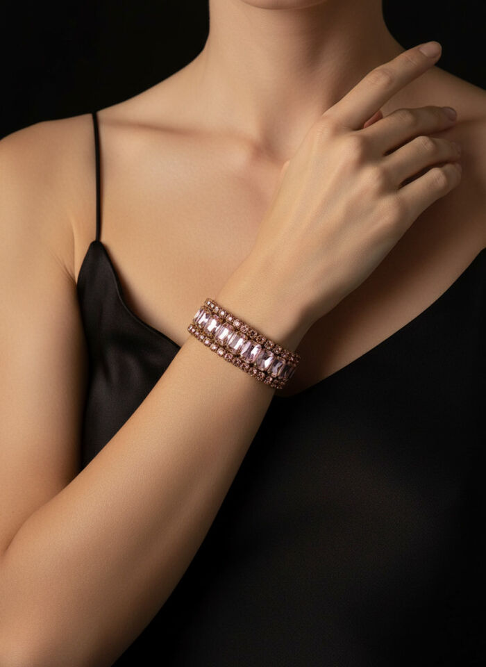 Valmont Accessories Kadın Altın Renk Pembe Taşlı Üçlü Bileklik Seti