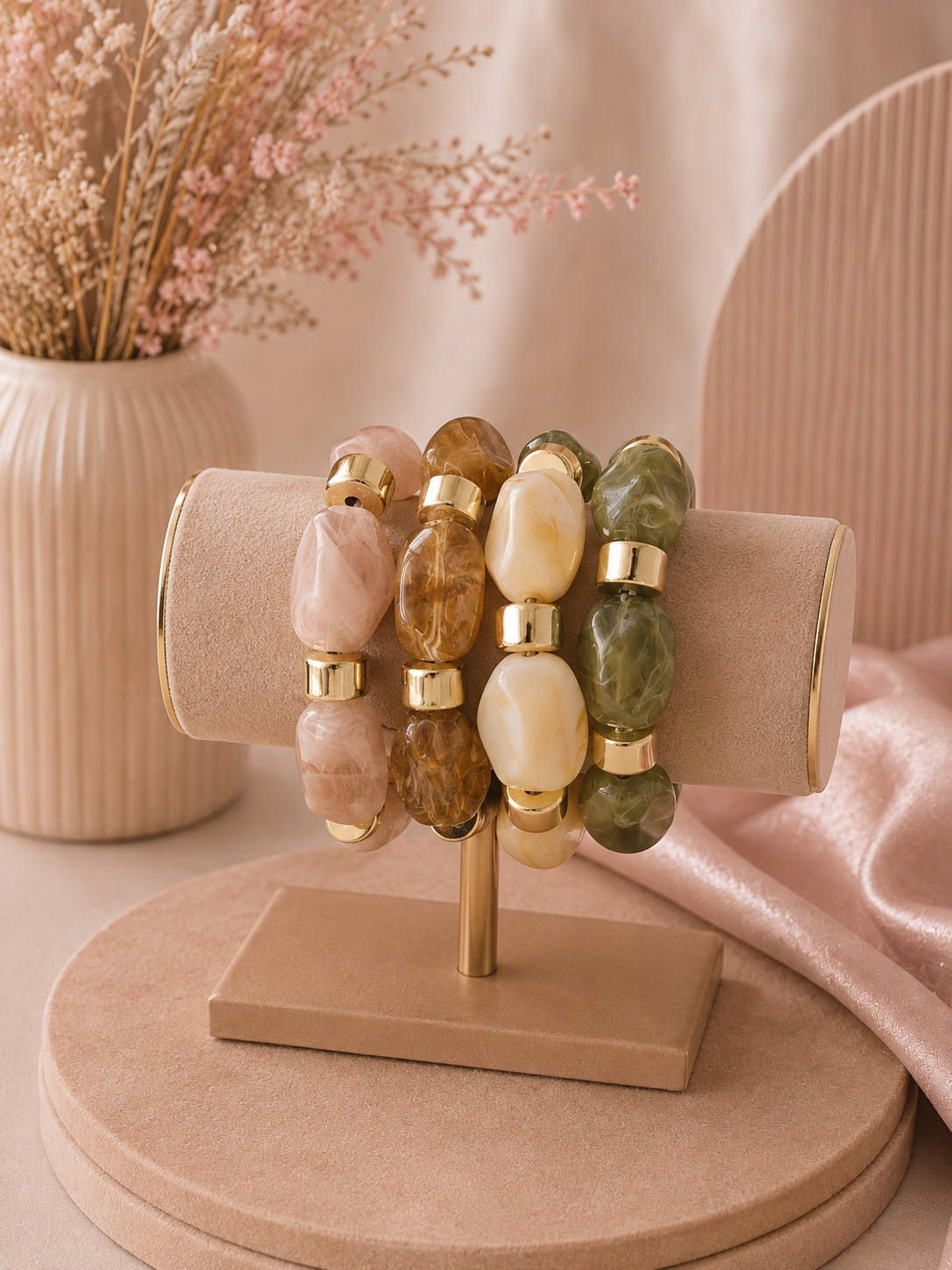 Valmont Accessories Kadın Gold Renk Yeşil  İri Kemik Taşlı Bileklik