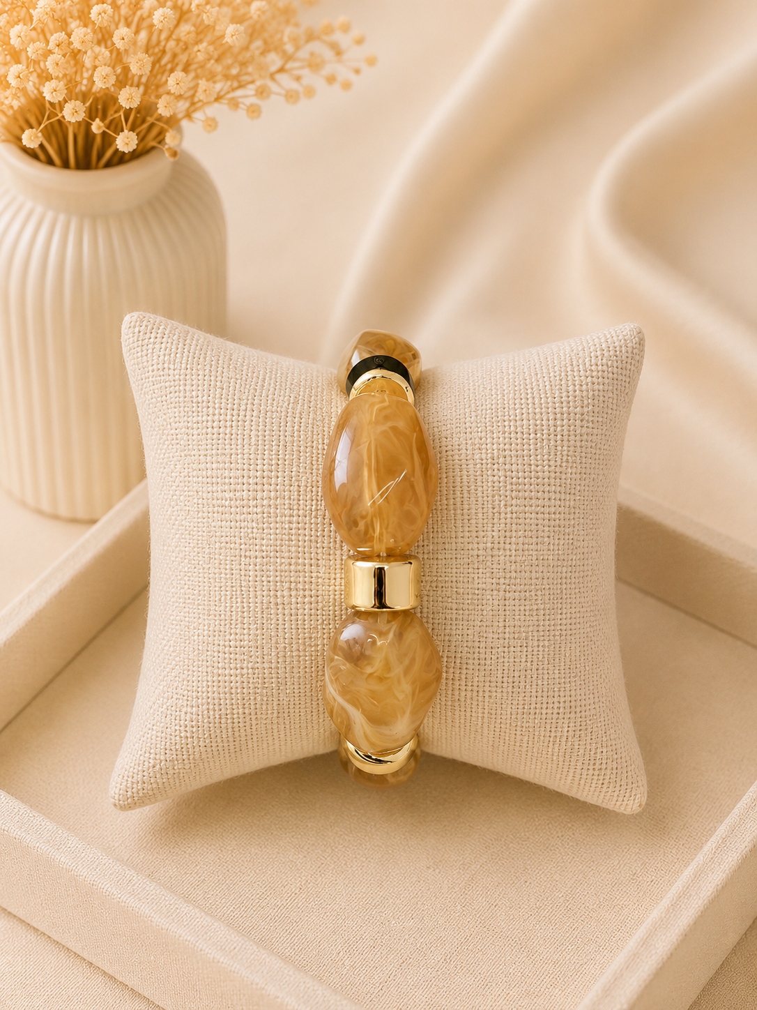 Valmont Accessories Kadın Gold Renk Kahverengi  İri Kemik Taşlı Bileklik
