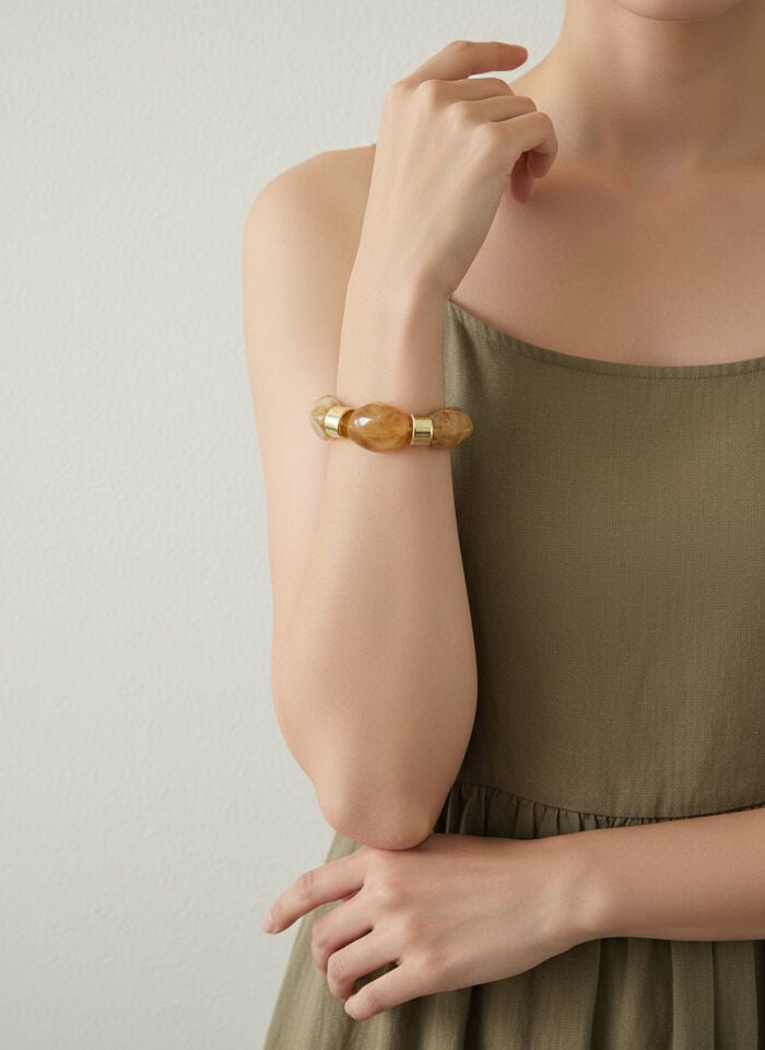 Valmont Accessories Kadın Gold Renk Kahverengi  İri Kemik Taşlı Bileklik