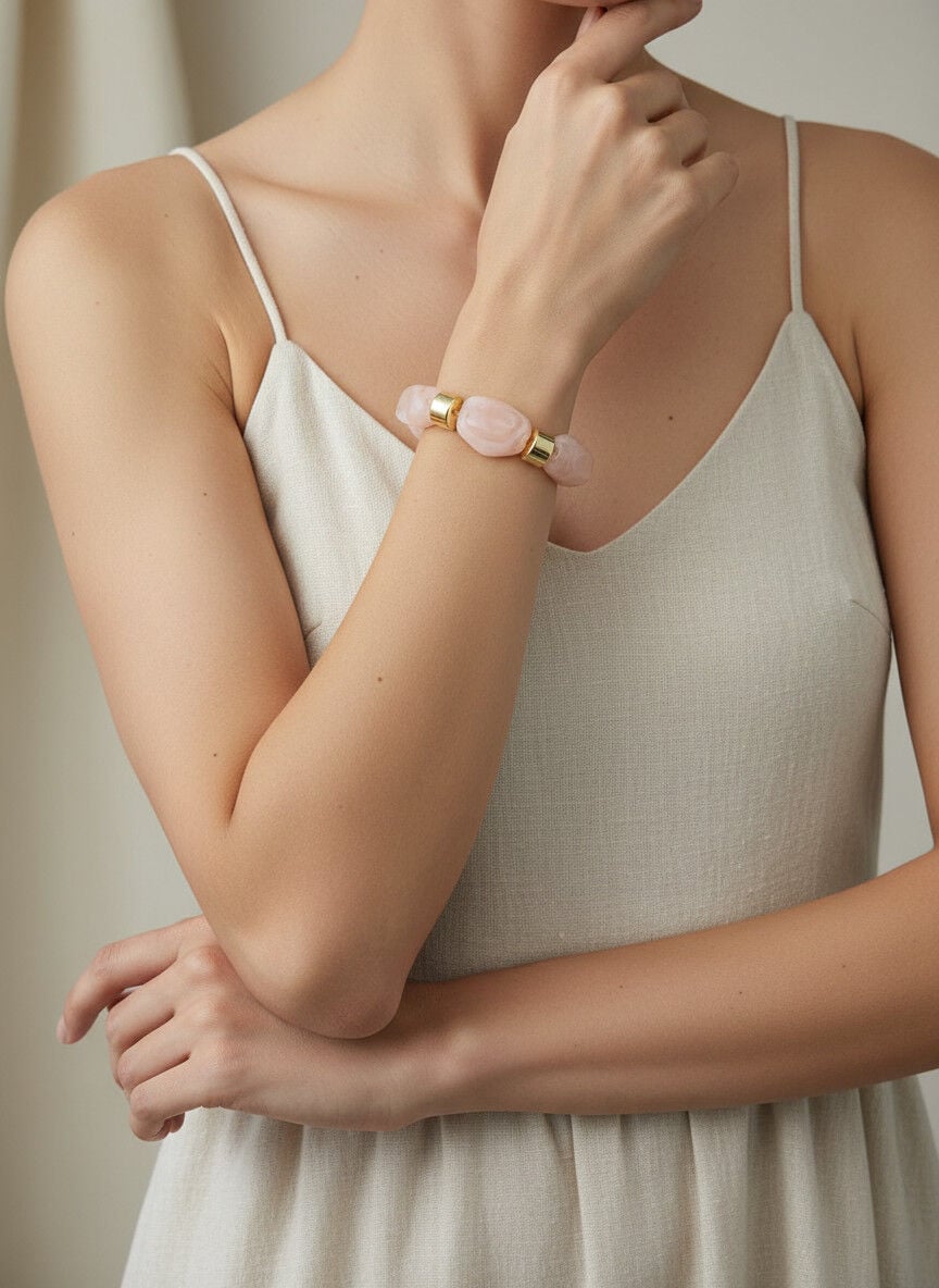 Valmont Accessories Kadın Gold Renk Toz Pembe  İri Kemik Taşlı Bileklik