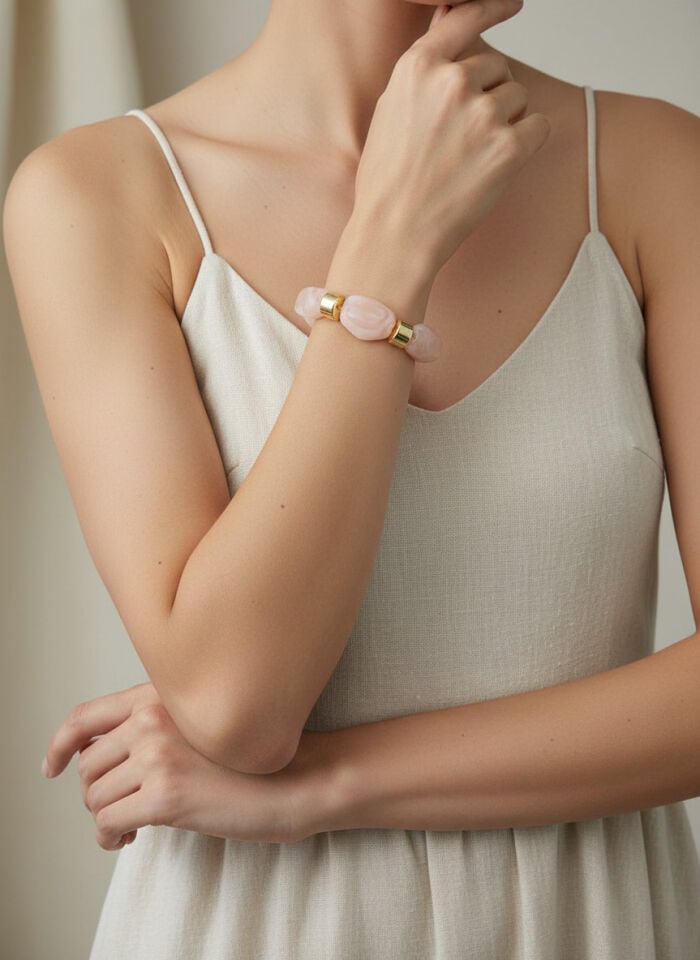 Valmont Accessories Kadın Gold Renk Toz Pembe  İri Kemik Taşlı Bileklik