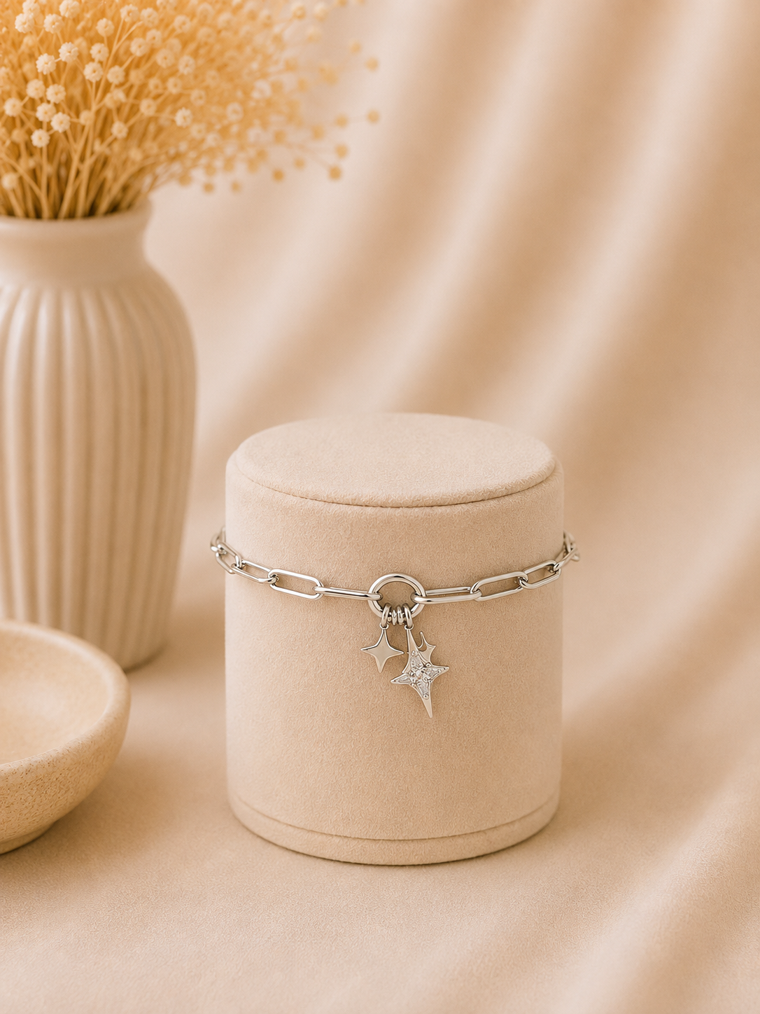 Valmont Accessories Kadın Gümüş Renk Yıldız Charm Detaylı Zincir Bileklik