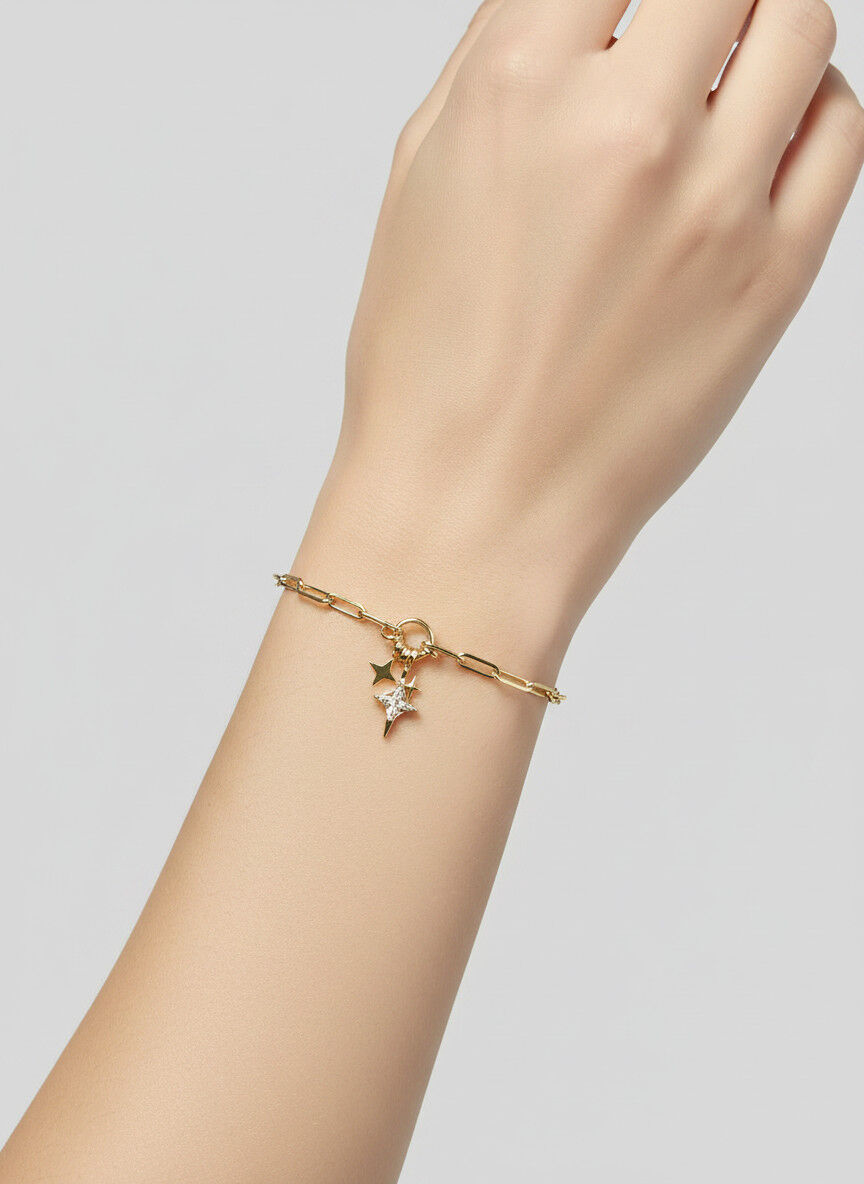 Valmont Accessories Kadın Gold Renk Yıldız Charm Detaylı Zincir Bileklik