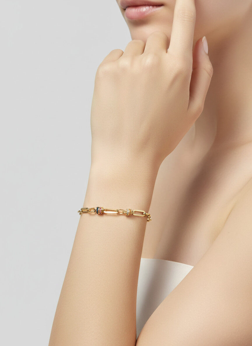 Valmont Accessories Kadın Gold Renk Renkli Taşlı Düğüm Detaylı Zincir Bileklik