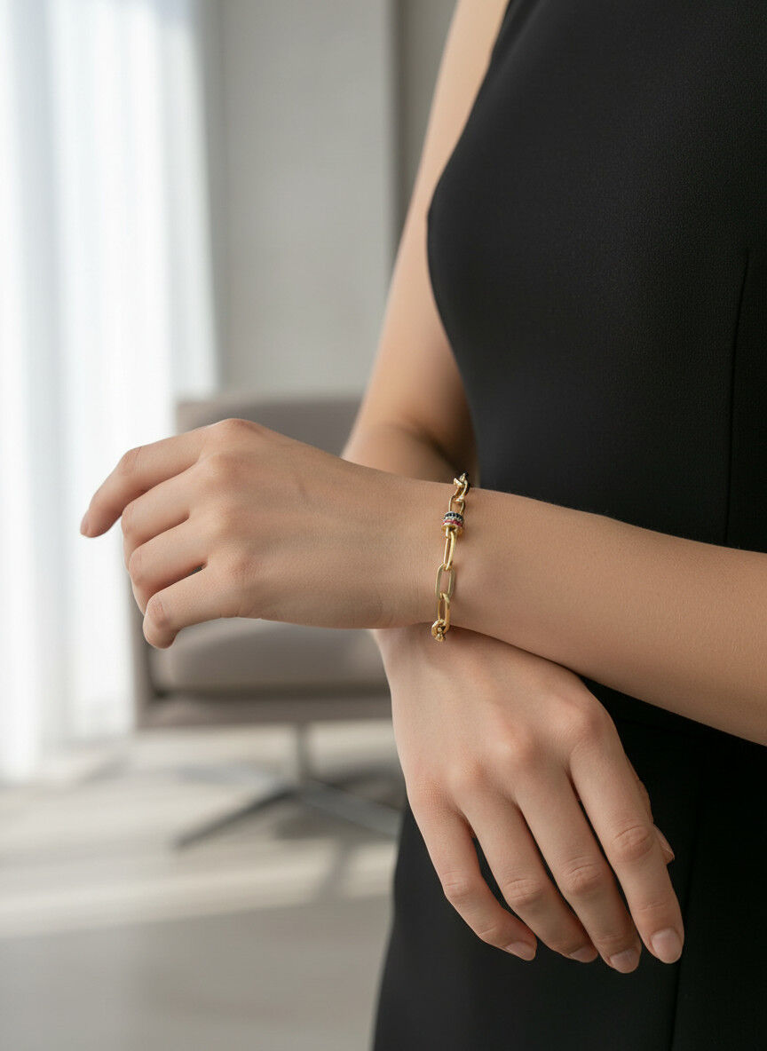 Valmont Accessories Kadın Gold Renk Renkli Taşlı Düğüm Detaylı Zincir Bileklik