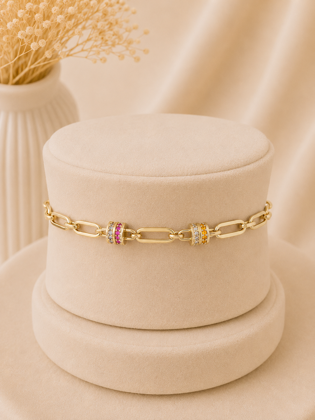 Valmont Accessories Kadın Gold Renk Renkli Taşlı Düğüm Detaylı Zincir Bileklik