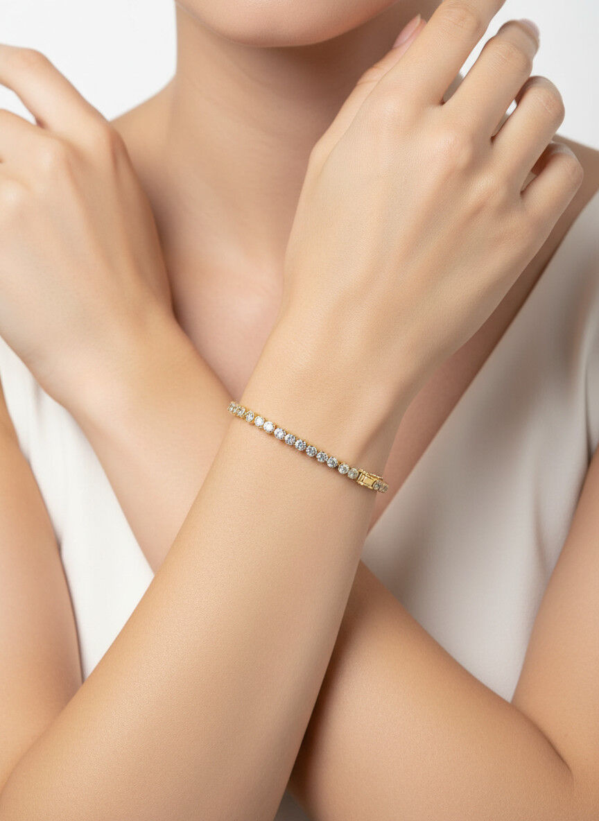 Valmont Accessories Kadın Gold Renk Su Yolu Taşlı Tenis Bileklik