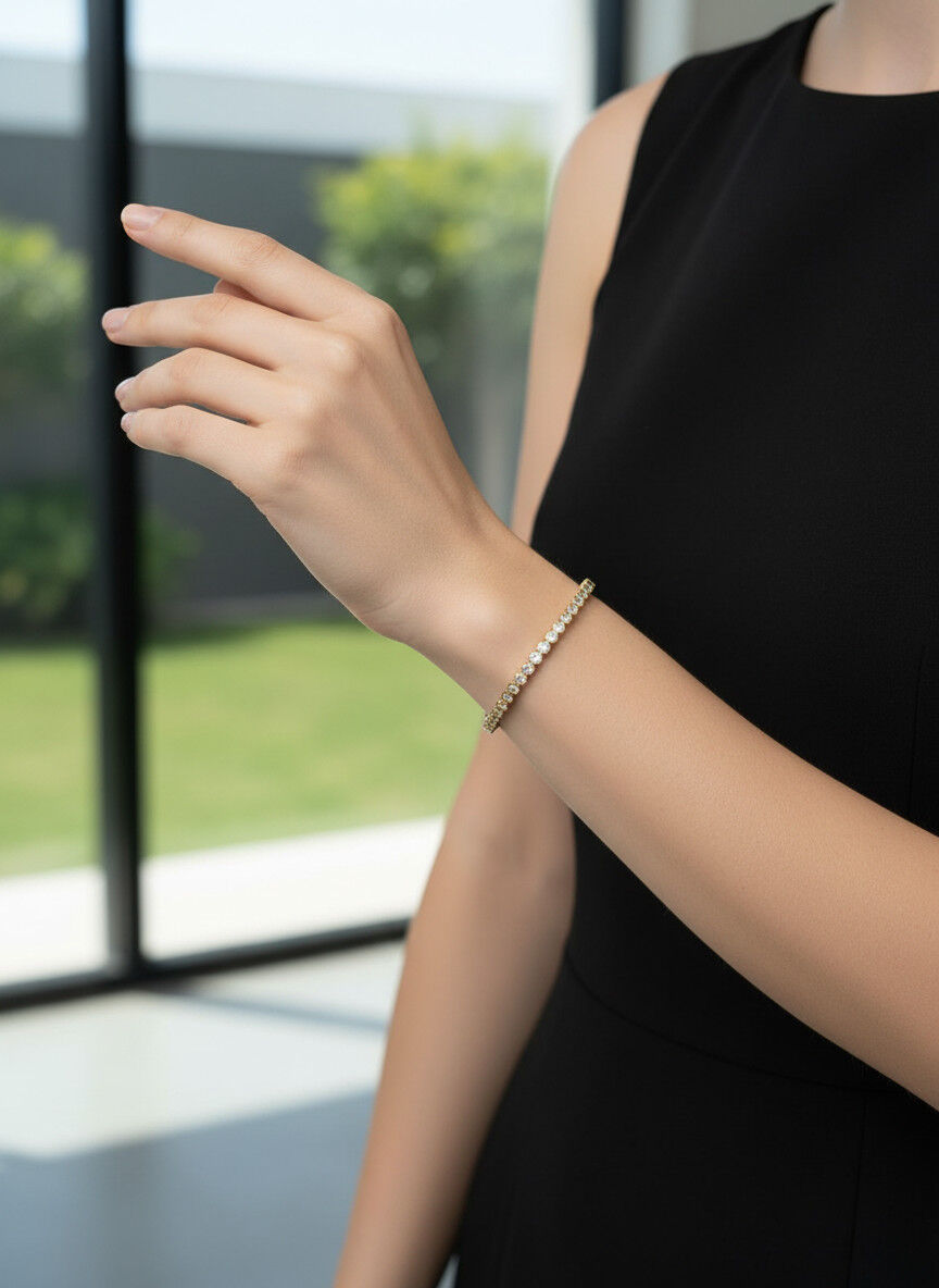 Valmont Accessories Kadın Gold Renk Su Yolu Taşlı Tenis Bileklik
