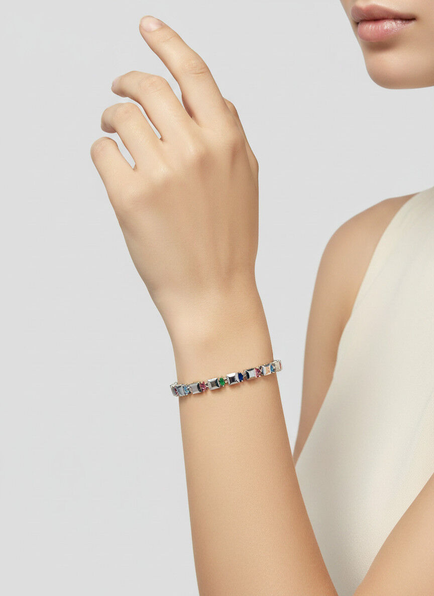 Valmont Accessories Kadın Silver Renk Renkli Taşlı Geometrik Bileklik