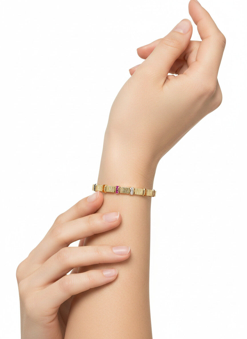 Valmont Accessories Kadın Gold Renk Renkli Baget Taşlı Dokulu Bileklik