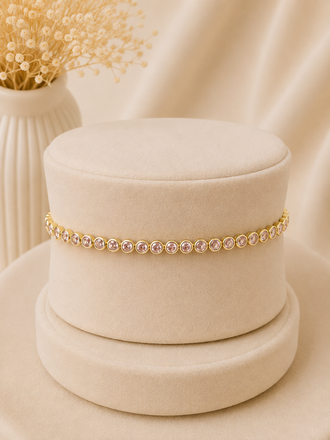 Valmont Accessories Kadın Gold Renk Toz Pembe Taşlı Su Yolu Bileklik