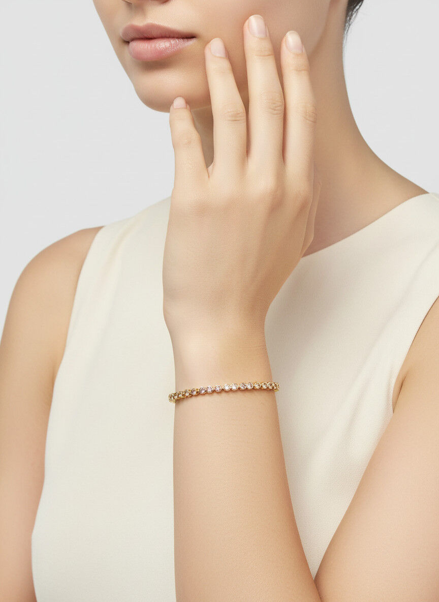 Valmont Accessories Kadın Gold Renk Toz Pembe Taşlı Su Yolu Bileklik
