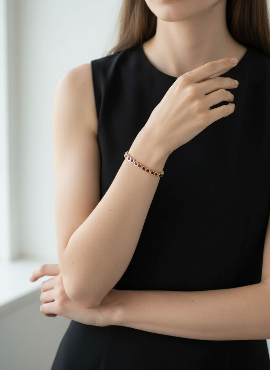 Valmont Accessories Kadın Gold Renk Fuşya Taşlı Su Yolu Bileklik