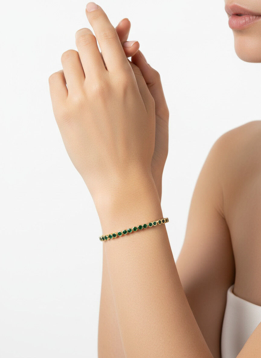 Valmont Accessories Kadın Gold Renk Fuşya Taşlı Su Yolu Bileklik
