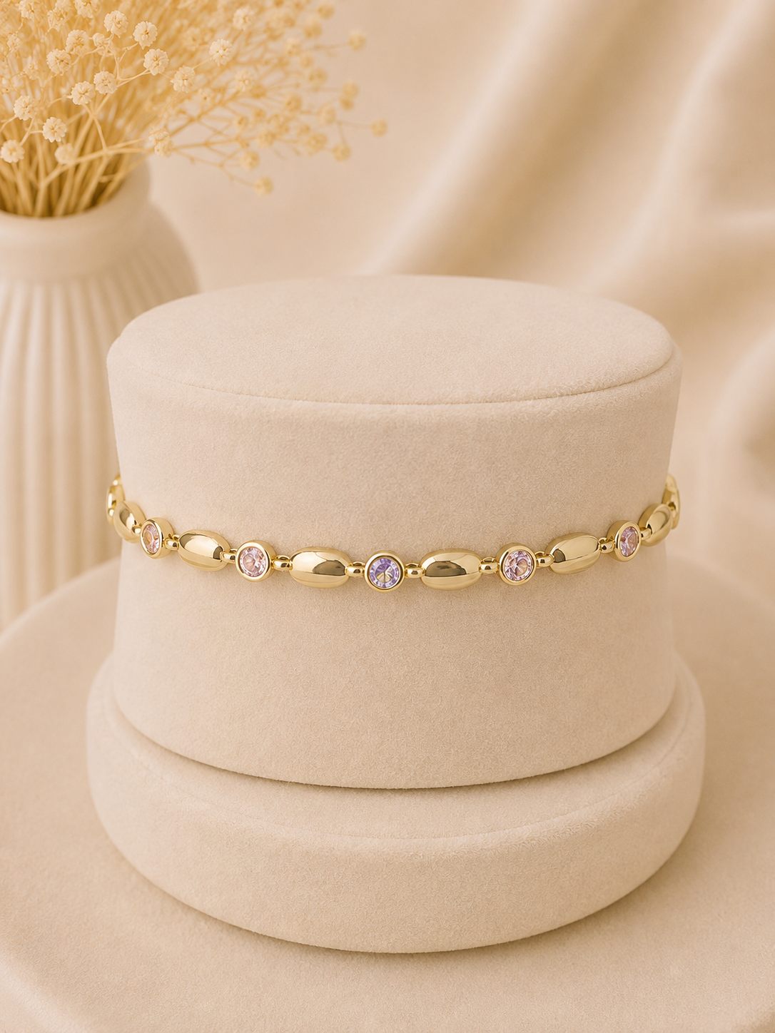 Valmont Accessories Kadın Gold Renk Pembe Taşlı Oval Detaylı Bileklik