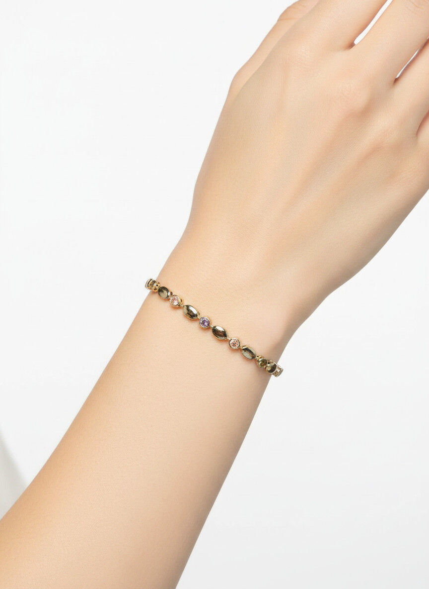 Valmont Accessories Kadın Gold Renk Pembe Taşlı Oval Detaylı Bileklik