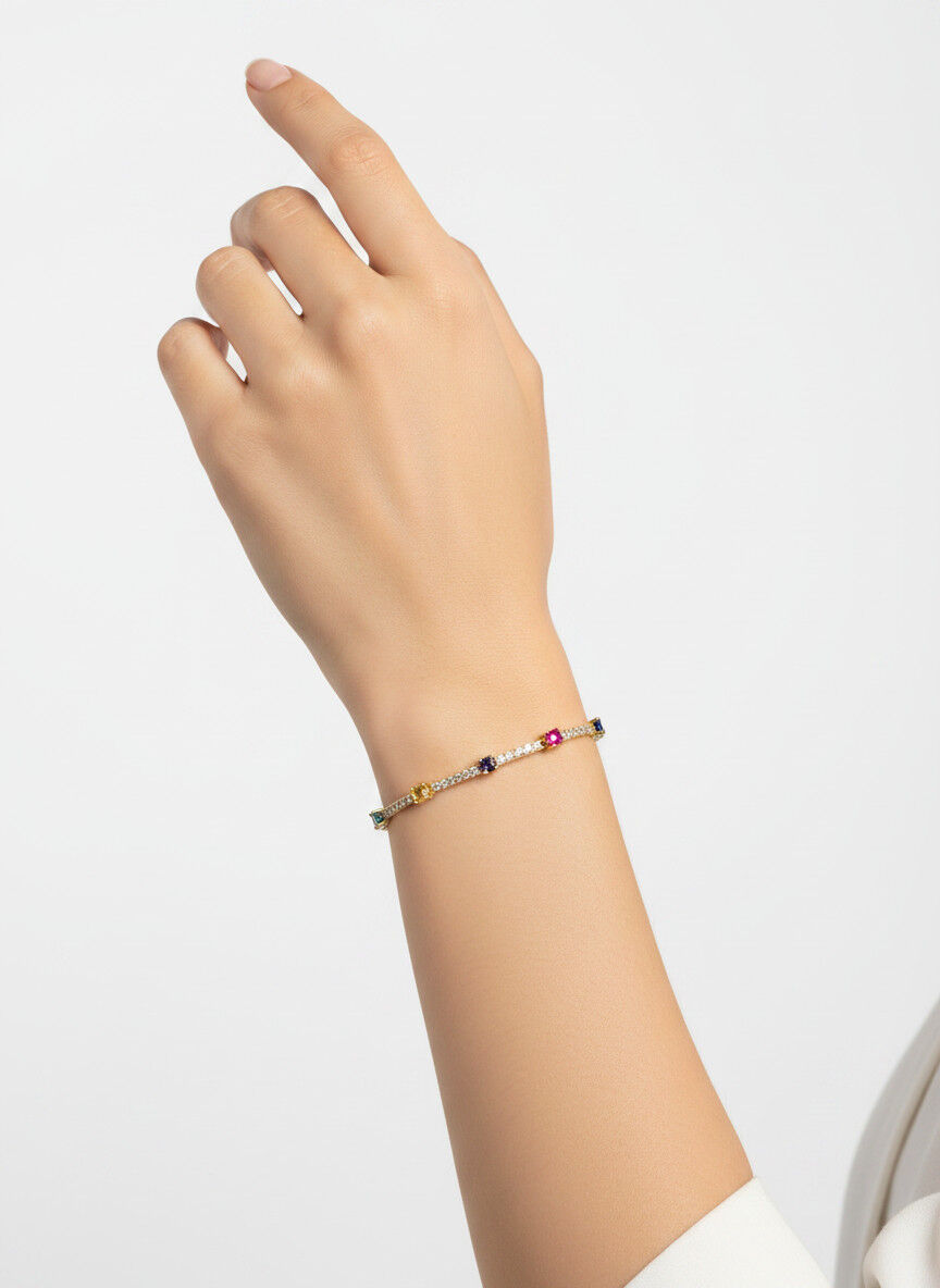 Valmont AccessoriesKadın Gold Renk Renkli Taşlı Sıra Taş Detaylı Bileklik
